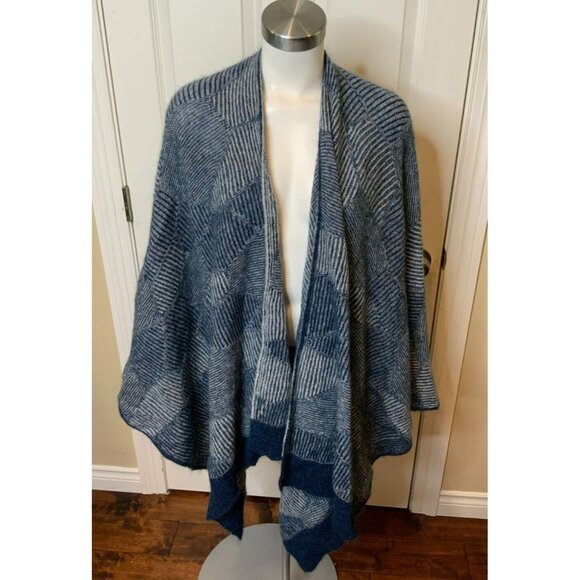 Sarah Pacini Blue Gray Striped Oversized Open Front Wrap Cardigan, One Size, NWT - Picture 1 of 5